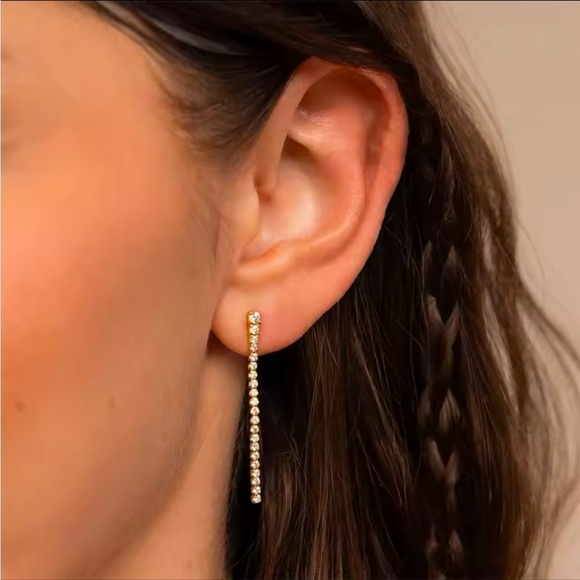 18k Gold Plated Cubic Zirconia Tassel Earrings - Picture 3 of 9